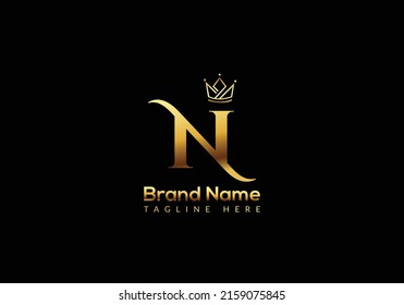 Crown Logo On Letter N Template. Crown Logo On N Letter, Initial Crown Sign Concept Template