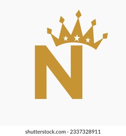 Crown Logo On Letter N Luxury Symbol. Crown Logotype Template