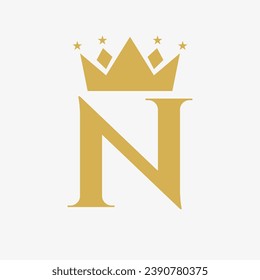 Crown Logo On Letter N with Star Icon. Crown Symbol Template