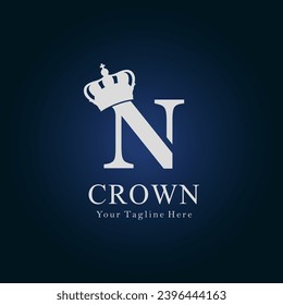 Crown Logo On Letter N Template. Crown Logo On N Letter, Initial Crown Sign Concept Template
