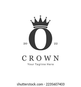 Crown Logo On Letter O Template. Crown Logo On O Letter, Initial Crown Sign Concept Template