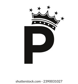 Crown Logo On Letter P With Star Icon. Luxury Symbol Vector Template