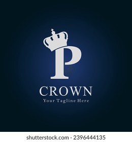Crown Logo On Letter P Template. Crown Logo On P Letter, Initial Crown Sign Concept Template