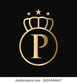 Crown Logo On Letter P For Fashion, Elegance, Beauty, Jewelry and Boutique Symbol