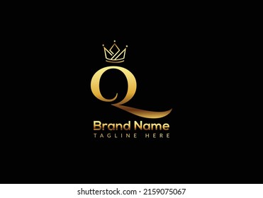 Crown Logo On Letter Q Template. Crown Logo On Q Letter, Initial Crown Sign Concept Template
