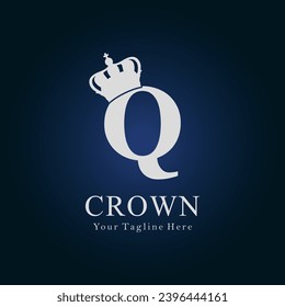 Logotipo De Corona En La Plantilla De Letra Q. Logotipo De Corona En Letra Q, Plantilla De Concepto De Signo De Corona Inicial