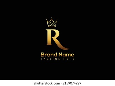 Crown Logo On Letter R Template. Crown Logo On R Letter, Initial Crown Sign Concept Template