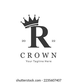 Crown Logo On Letter R Template. Crown Logo On R Letter, Initial Crown Sign Concept Template