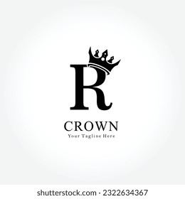 Crown Logo On Letter R Template. Crown Logo On R Letter, Initial Crown Sign Concept Template