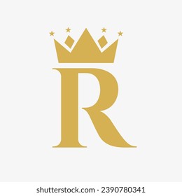 Crown Logo On Letter R with Star Icon. Crown Symbol Template