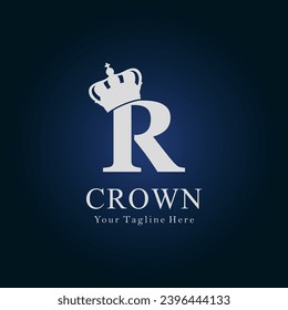 Crown Logo On Letter R Template. Crown Logo On R Letter, Initial Crown Sign Concept Template