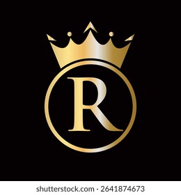 Crown Logo On Letter R Concept With Crown Icon Vector Template For Beauty, Jewelry, Fashion, Elegant Symbol