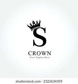 Crown Logo On Letter S Template. Crown Logo On S Letter, Initial Crown Sign Concept Template