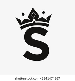 Crown Logo on Letter S Vector Template for Beauty, Fashion, Elegant, Luxury Sign