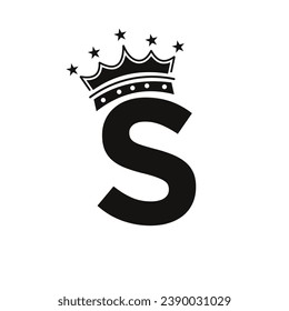 Kronenlogo auf Buchstaben S mit Sternsymbol. Luxus-Symbol-Vektorvorlage