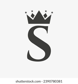 Crown Logo On Letter S with Star Icon. Crown Symbol Template
