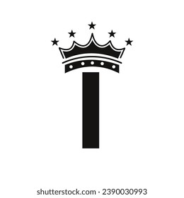 Crown Logo On Letter I With Star Icon. Luxury Symbol Vector Template