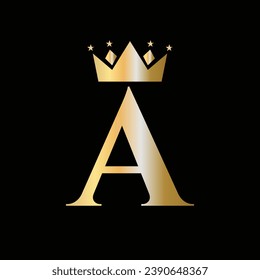 Crown Logo On Letter A with Star Icon. Crown Symbol Template