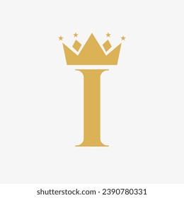 Crown Logo On Letter I with Star Icon. Crown Symbol Template