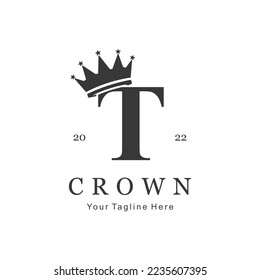 Crown Logo On Letter T Template. Crown Logo On T Letter, Initial Crown Sign Concept Template