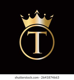 Crown Logo On Letter T Concept With Crown Icon Vector Template For Beauty, Jewelry, Fashion, Elegant Symbol