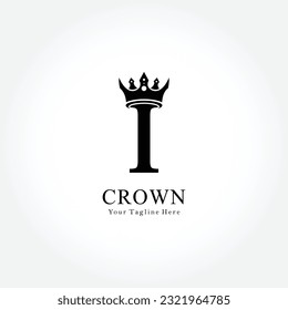 Logo De La Corona En Plantilla De Letra I. Logo De La Corona En Letra I, Plantilla De Concepto De Signo De La Corona Inicial