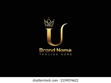 Crown Logo On Letter U Template. Crown Logo On U Letter, Initial Crown Sign Concept Template