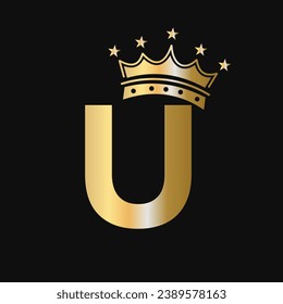 Crown Logo On Letter U With Star Icon. Luxury Symbol Vector Template