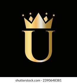 Crown Logo On Letter U with Star Icon. Crown Symbol Template