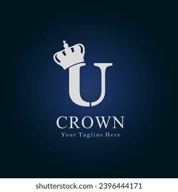 Crown Logo On Letter U Template. Crown Logo On U Letter, Initial Crown Sign Concept Template
