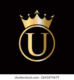 Crown Logo On Letter U Concept With Crown Icon Vector Template For Beauty, Jewelry, Fashion, Elegant Symbol
