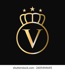 Crown Logo On Letter V For Fashion, Elegance, Beauty, Jewelry and Boutique Symbol
