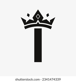 Logo de la corona en la plantilla de vectores de la letra I para la belleza, la moda, el signo elegante y de lujo
