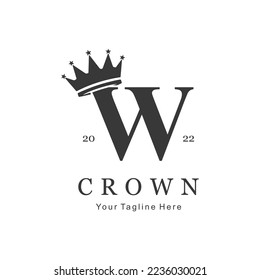 Crown Logo On Letter W Template. Crown Logo On W Letter, Initial Crown Sign Concept Template