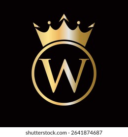 Crown Logo On Letter W Concept With Crown Icon Vector Template For Beauty, Jewelry, Fashion, Elegant Symbol
