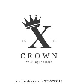 Crown Logo On Letter X Template. Crown Logo On X Letter, Initial Crown Sign Concept Template