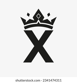 Crown Logo on Letter X Vector Template for Beauty, Fashion, Elegant, Luxury Sign