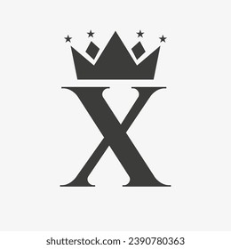 Crown Logo On Letter X with Star Icon. Crown Symbol Template