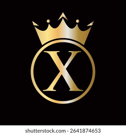 Crown Logo On Letter X Concept With Crown Icon Vector Template For Beauty, Jewelry, Fashion, Elegant Symbol