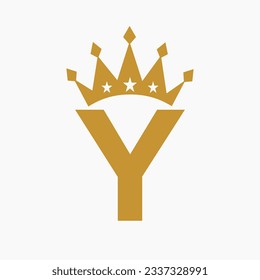 Crown Logo On Letter Y Luxury Symbol. Crown Logotype Template