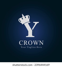 Crown Logo On Letter Y Template. Crown Logo On Y Letter, Initial Crown Sign Concept Template