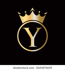 Crown Logo On Letter Y Concept With Crown Icon Vector Template For Beauty, Jewelry, Fashion, Elegant Symbol
