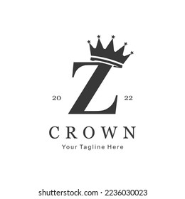 Crown Logo On Letter Z Template. Crown Logo On Z Letter, Initial Crown Sign Concept Template