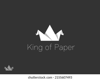 Crown logo. Origami simple white crown symbol