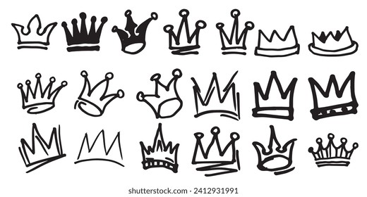 Crown logo set. Black elements isolated on white background. Vector illustration.