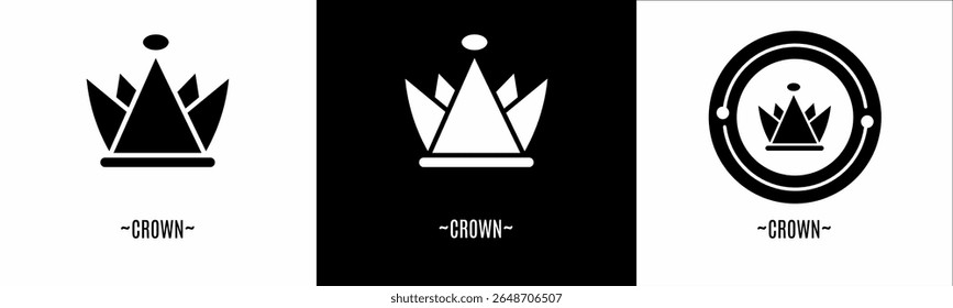 Crown logo set. Collection of black and white logos. Stock vector.