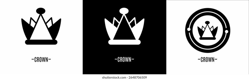 Crown logo set. Collection of black and white logos. Stock vector.