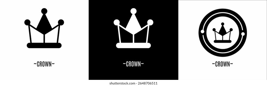 Crown logo set. Collection of black and white logos. Stock vector.