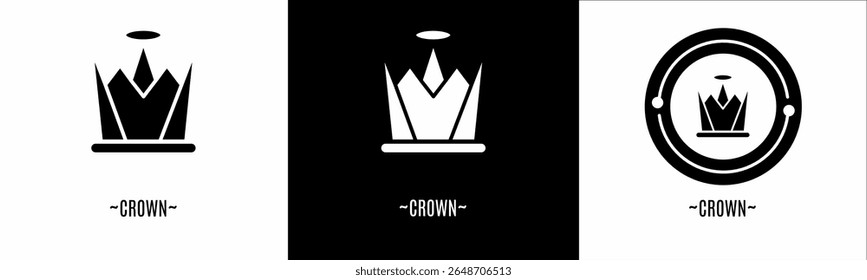 Crown logo set. Collection of black and white logos. Stock vector.