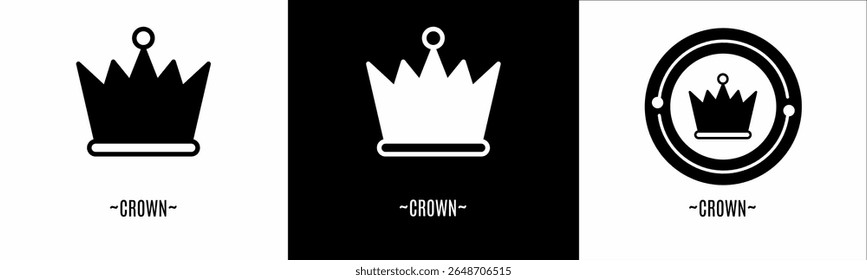Crown logo set. Collection of black and white logos. Stock vector.